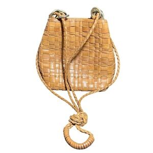 Cee Klein Handbag Womens Small Tan Woven Leather Braided Strap Crossbody Bag